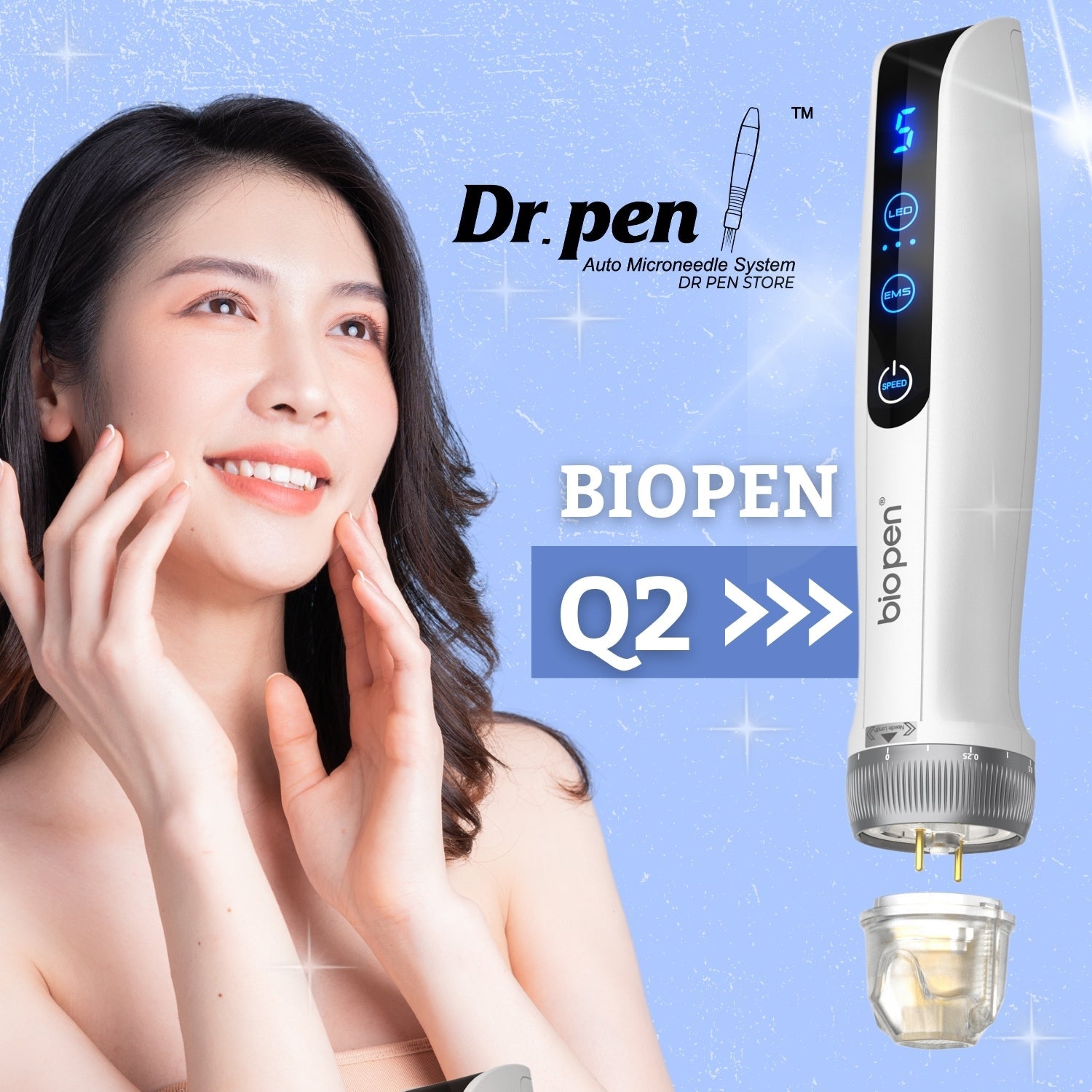 Handheld Bio Pen Q2 EMS Electroporation Microneedling Derma Pen with LED Light Therapy