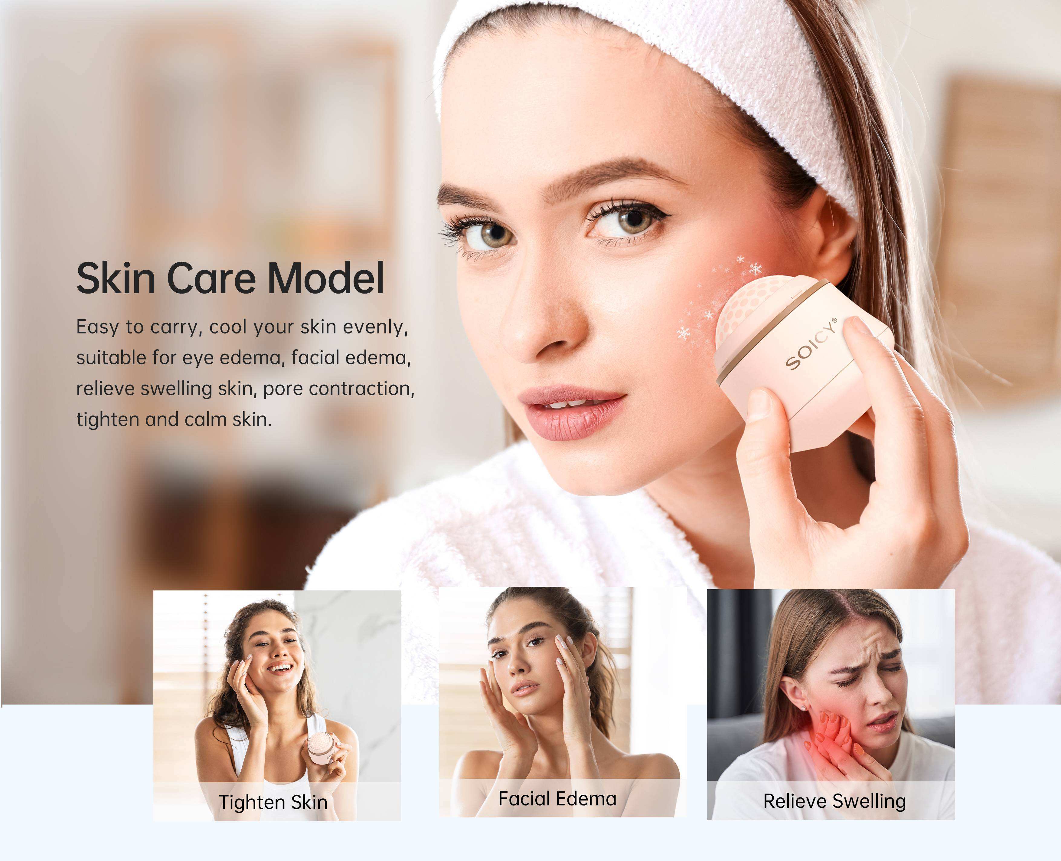 Massage Face Roller SOICY S50 Facial Cooling Massage Ice Roller Ball 360° Rotating Massage Face Roller Tighten Skin Care Tools