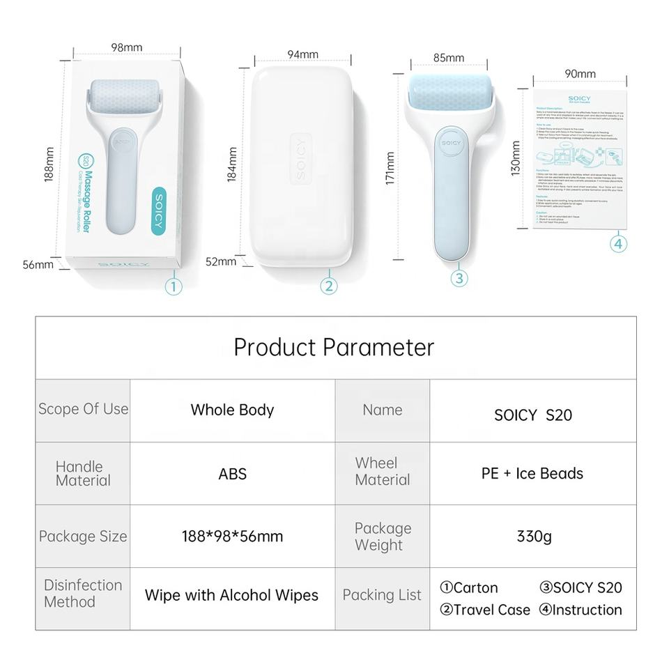 Derma Roller Ice Roller SOICY S20 Skin Cooling Roller Shrink Pores Relax Skin Calm Tightening Massager