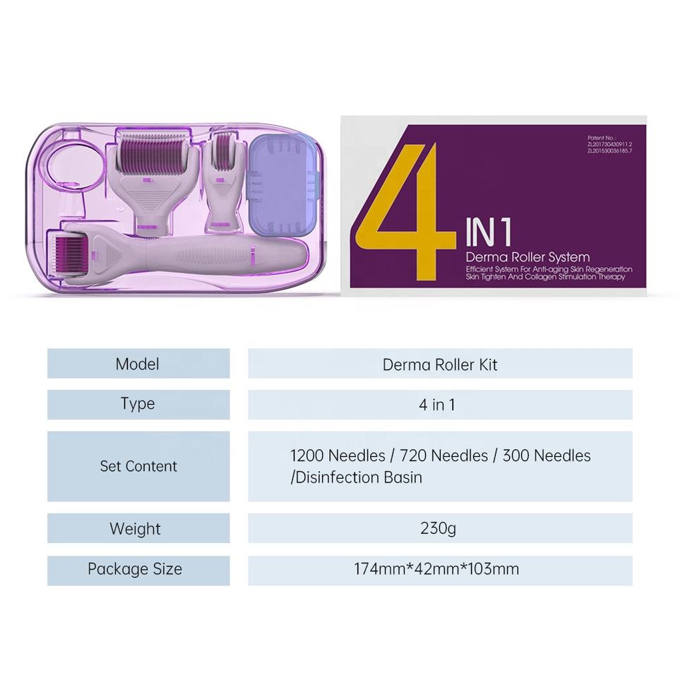 4 in 1 Titanium Needles Derma Roller for Face Body Massager & Hair Loss Treatment