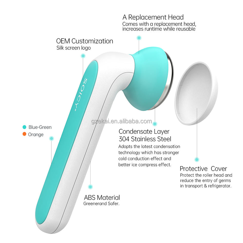 Soicy Ice Roller 2 Head Face Roller S40 Skin Cooling Tool Stainless Steel Replaceable Cool Massage for Face Eyes Body Relief