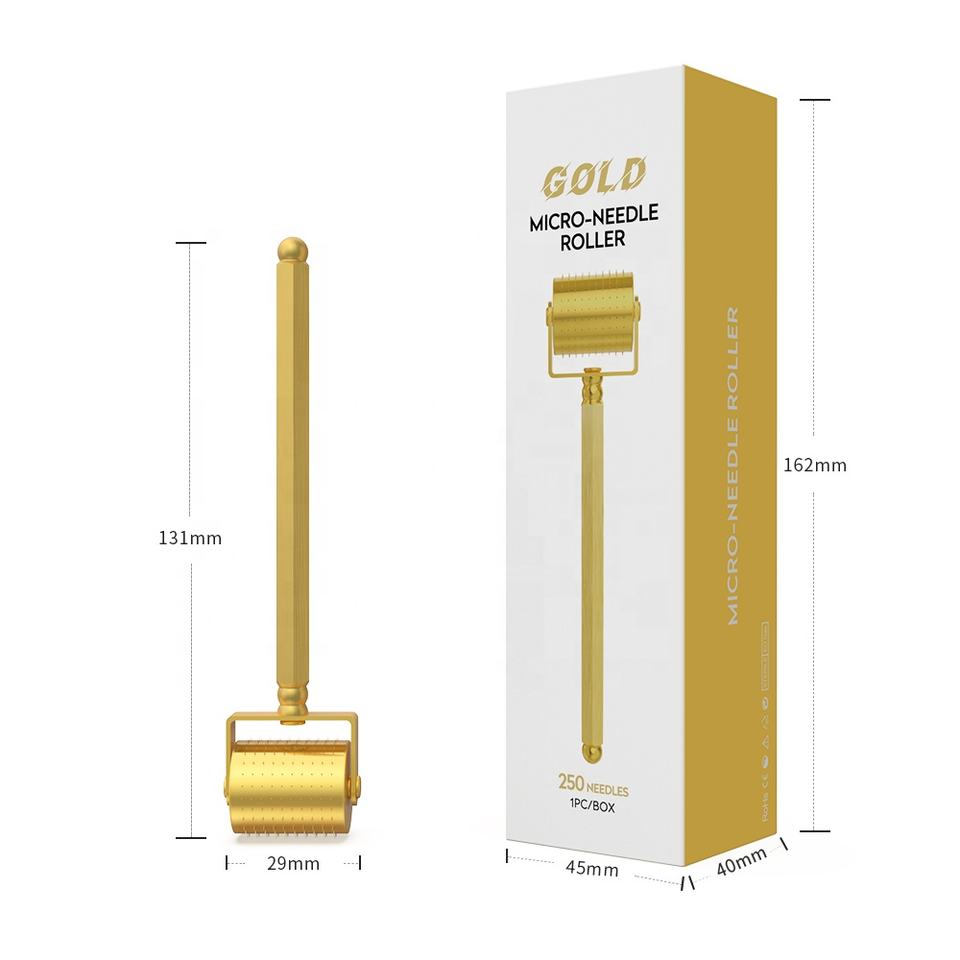 Derma Roller 24k Gold Micro-needle Roller 250 Titanium Needles Dermaroller Microneedling Device For Beard Growth Face Care