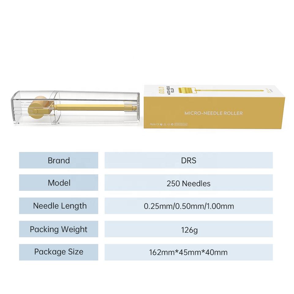 Derma Roller 24k Gold Micro-needle Roller 250 Titanium Needles Dermaroller Microneedling Device For Beard Growth Face Care