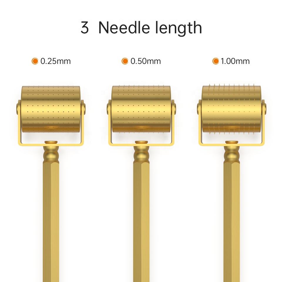 Derma Roller 24k Gold Micro-needle Roller 250 Titanium Needles Dermaroller Microneedling Device For Beard Growth Face Care