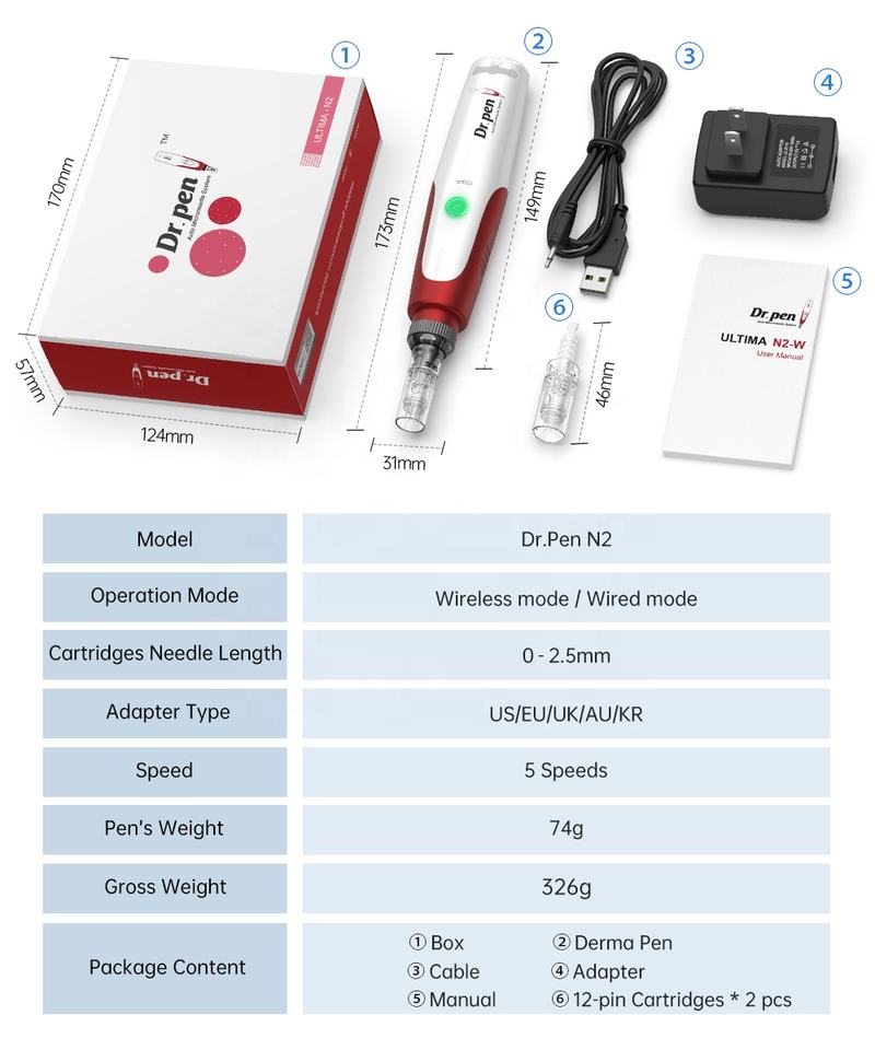 Dr Pen N2 Dermapen Profesional Microneedling herapy Needle Derma Pen Home Skin Care Kit