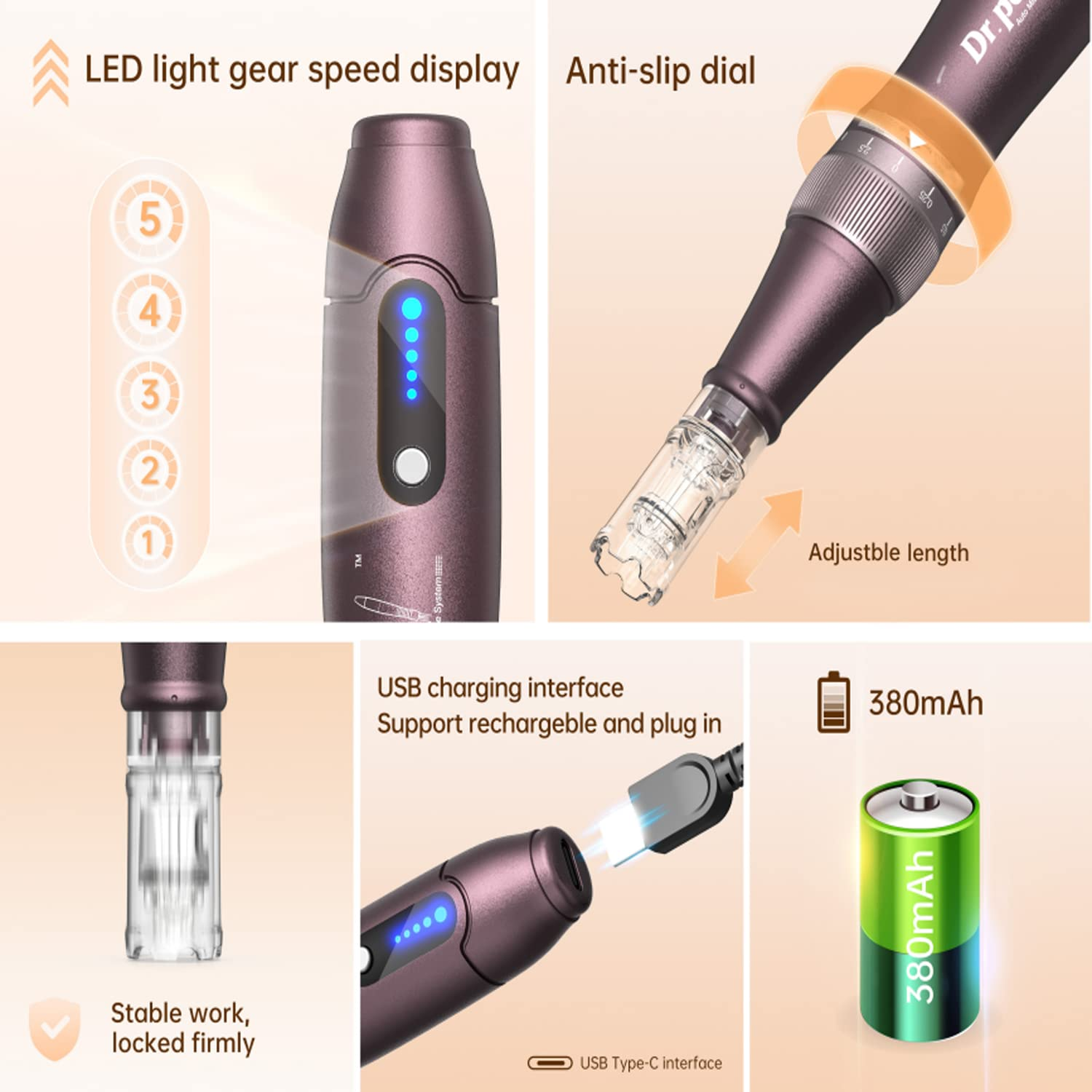 Dr.Pen A10 Wireless Microneedling Pen with 10 Replacement Cartridges Adjustable Micro Needling Derma Pen