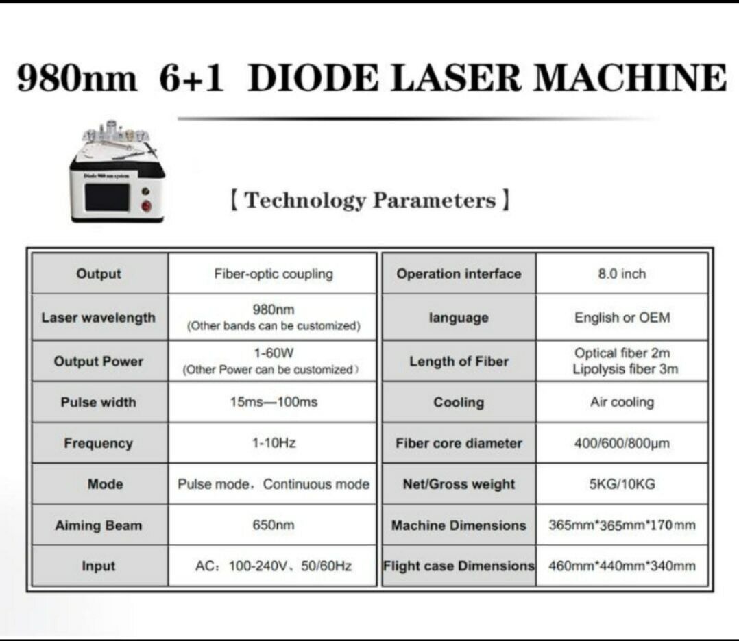 Spider Vein Removal 980Nm Diode Laser Vascular Removal Machine Skin Rejuvenation