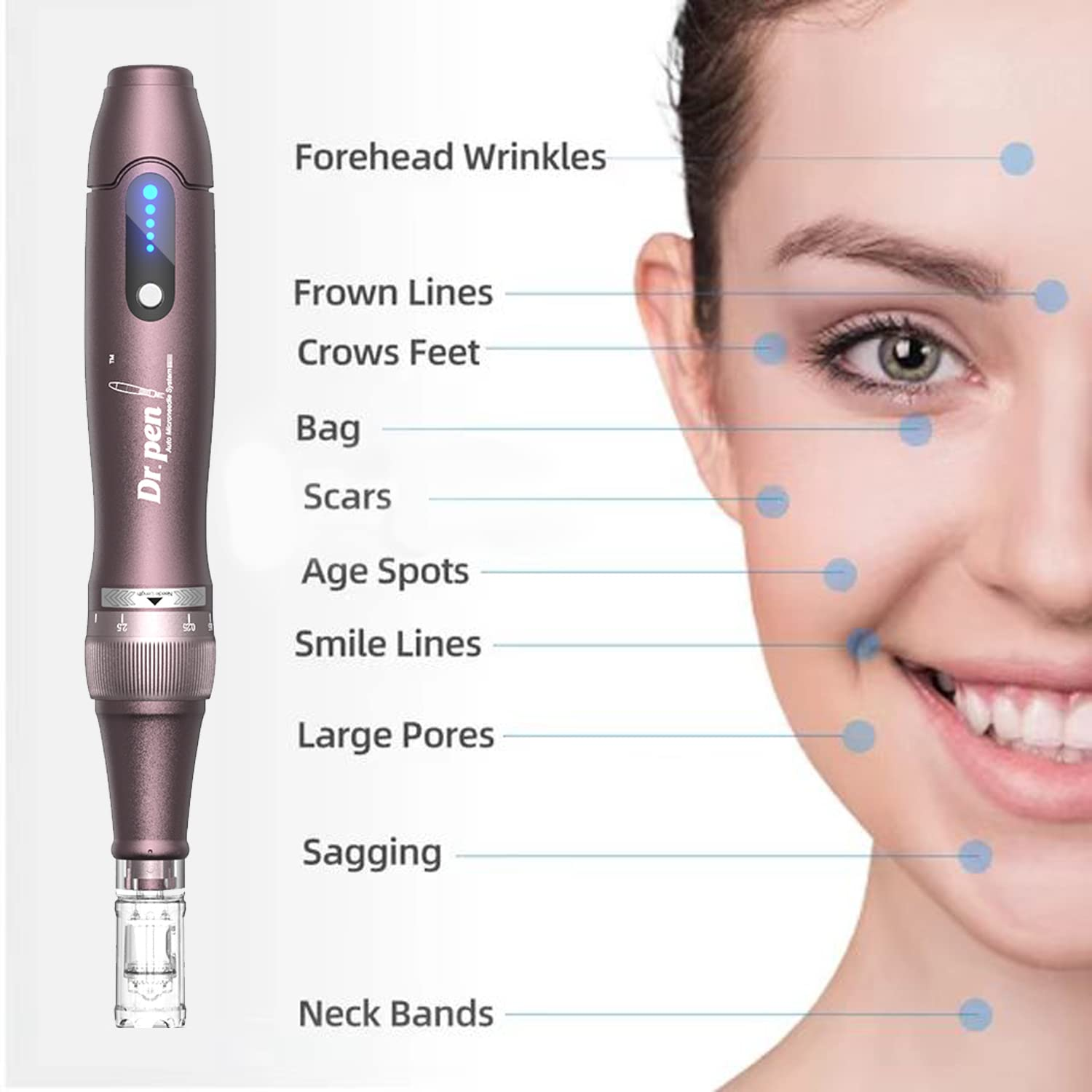 Dr.Pen A10 Wireless Microneedling Pen with 10 Replacement Cartridges Adjustable Micro Needling Derma Pen