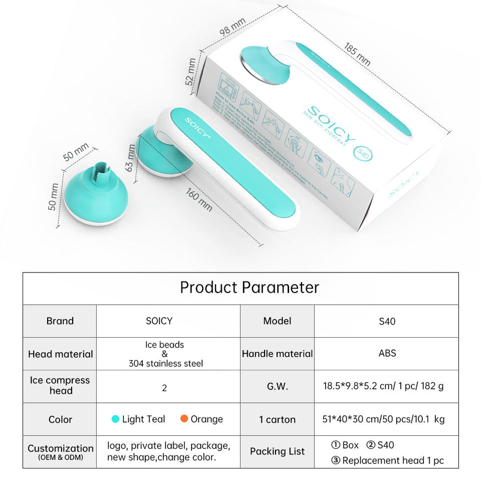Soicy Ice Roller 2 Head Face Roller S40 Skin Cooling Tool Stainless Steel Replaceable Cool Massage for Face Eyes Body Relief